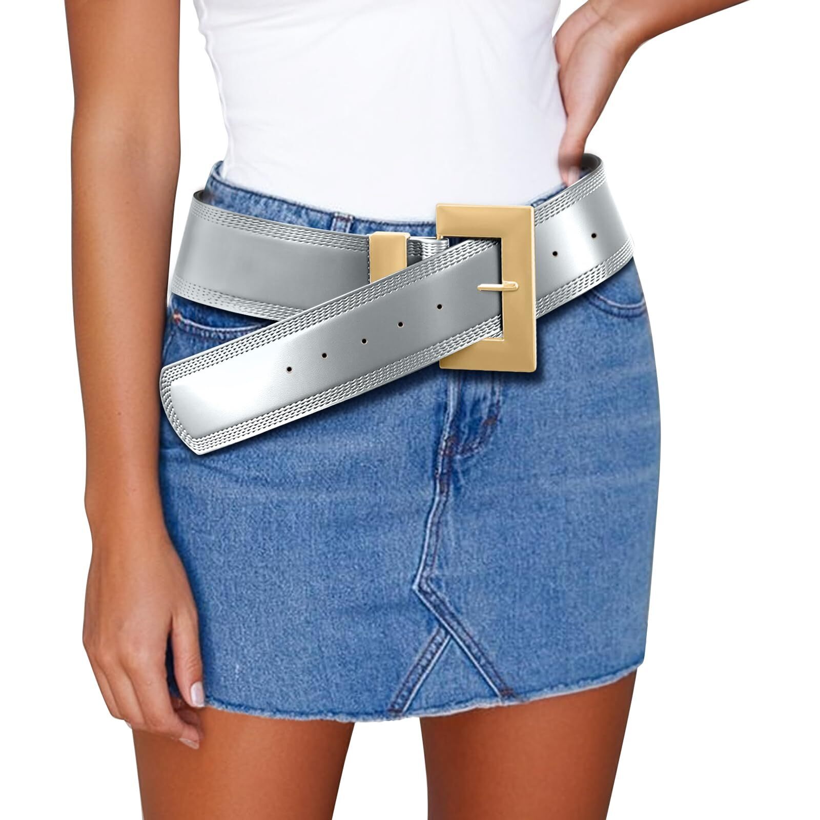 8949 Chunky Western Belts For Woman - Boho Leather Belt With Big Buckle -
